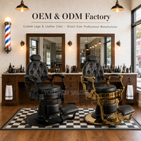 Fauteuil de Barbier Hydraulique Vintage Doré Entièrement Noir pour Hommes, avec Appuie-tête Réglable et Repose-pieds Rabattable, Vente Directe Usine pour Salons de Coiffure