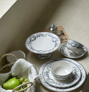 Service de table en céramique bleu floral vintage français, assiette, bol, tasse, soucoupe, vaisselle en porcelaine rétro pour mariage, restaurant - Product Image 6