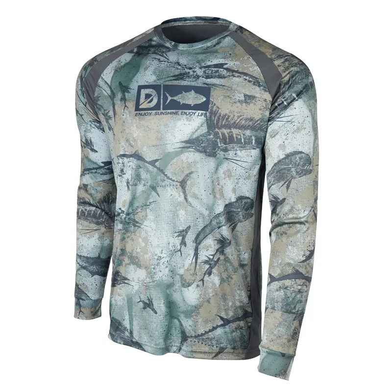 Vêtements de pêche en Polyester à manches longues pour hommes, Logo personnalisé Upf 50 +, Protection solaire, évacue l'humidité, maille ventilée Uv