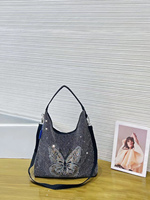 Sac Hobo Vintage Y2K de Luxe Scintillant Entièrement Orné de Strass et de Cristaux Papillon, Grande Capacité, pour Soirées, Sac à Bandoulière ou Sac Croisé pour Femmes