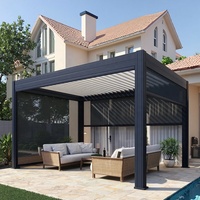 Pergola bioclimatique motorisée en aluminium pour jardin, kit de pavillon extérieur avec toit à lames orientables, imperméable et offrant une protection solaire