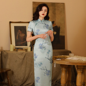 Vestidos largos elegantes de fiesta para mujer Qipao Jacquard bandera flor elegante diario chica mujeres señoras vestido <span class=keywords><strong>Cheongsam</strong></span> precio de fábrica - Product Image 3