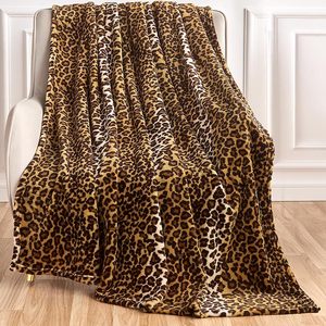 Dark <strong>Brown</strong> Leopard Print Blanket Fleece <strong>Throw</strong> for Bed <strong>Sofa</strong> Travel and Camping 50"x60" - Product Image 1