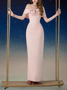 2025 verano <span class=keywords><strong>nuevo</strong></span> diseño de moda decoración tridimensional Rosa Socialite REDUCCIÓN DE EDAD vestido de un solo hombro - Product Image 4