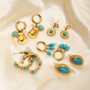 Pendientes Colgantes de Turquesa Azul, Acero Inoxidable, Forma de Estrella Geométrica, Joyería de Fiesta para Mujer - Product Image 2