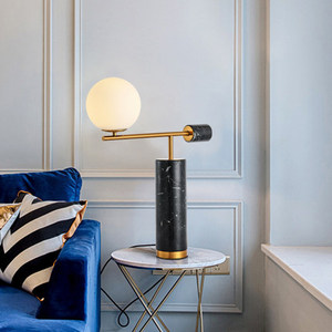 Lampe de table moderne de luxe Hullxine, abat-jour en verre, base en marbre, pour salon ou chambre à coucher - Product Image 3