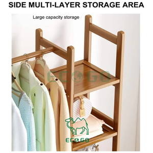 Cintre vertical en tissu Présentoir pour manteaux lourds Rangement porte-manteaux en bois de bambou Penderie Casier en bois de bambou - Product Image 6