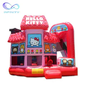 Cat Kitten Fun Party Jump Inflatable 5in1 Bounce House Combo Jumps Castle With Slides Bouncer Combo For Sale