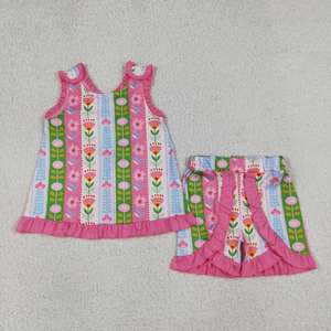 En Stock, Nueva Llegada, Conjuntos de Ropa de Verano para Bebés y Niñas Pequeñas, con Flores, sin Espalda, a la Moda, Venta al por Mayor, Ropa Linda para Bebés y Niños - Product Image 2