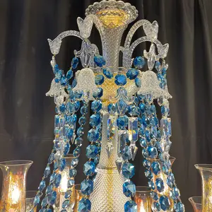 Blue Candle Holders Crystal Chandelier Rhinestone Earrings Wedding Decoration Modern Dining Chandelier For High Ceiling