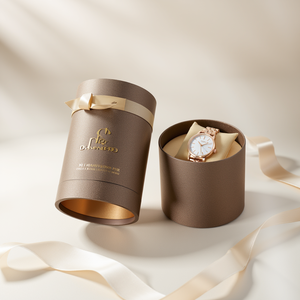 Embalaje de reloj Premium de lujo personalizable, terciopelo plantado, caja de cilindro de papel ecológico, embalaje de tubo de papel Kraft - Product Image 3