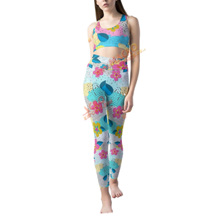 Trendy Sublimated Polyester/Spandex Fabric Custom High Elastic Four-Way Stretch Floral Cameo High Rise Elastic Waist <b>Yoga</b> <b>Pants</b> - Product Image 1