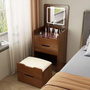 Table de toilette moderne à LED <span class=keywords><strong>Commode</strong></span> <span class=keywords><strong>avec</strong></span> tabouret 2 tiroirs de rangement <span class=keywords><strong>Bureau</strong></span> de maquillage pour chambre à coucher Mobilier Boudoir Grand miroir - Product Image 1