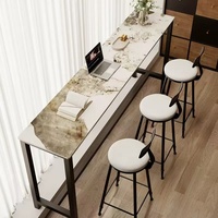 Table de bar rectangulaire moderne de luxe en métal avec plateau en marbre, mobilier de salle à manger pour appartement, imperméable et durable