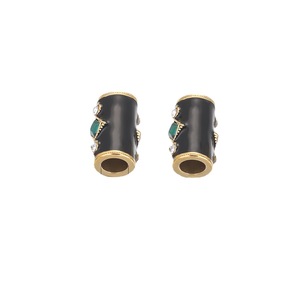 Cuentas espaciadoras grandes de ojo turco de esmalte turquesa con pedrería |   Cuentas de Tubo de Acero Inoxidable con Baño de Oro PVD de 18K para la Creación de Joyería DIY - Product Image 5