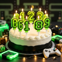 Merri Wish Grüne Pixel-Zahlenkerzen 0-9, Gamer-Thema Digitaler Kuchenaufsatz für Geburtstagsfeier-Dekoration Großhandel
