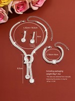 Parure de bijoux pour femme en alliage, super scintillante, avec pampilles et zircone cubique, comprenant collier, boucles d'oreilles et bracelet, élégante, pour mariée, mariage, fête ou cadeau de fête