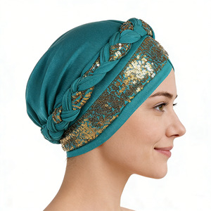 Luxury Soft Polyester Bonnet Elastic Headwear Adults Turban Muslim Lady Sequin Elastic Band Turbans For Ladies Women - Product Image 1