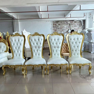 राजा और रानी ऊंची पीठ सस्ती सफेद सोने के सिंहासन पर दूल्हे और दुल्हन के लिए शाही विलासिता की शादी की कुर्सी की है। - Product Image 1