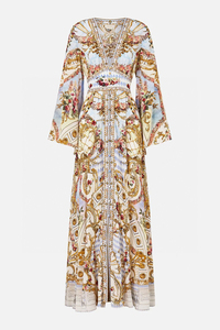 Vestido Largo de Seda Australiana <span class=keywords><strong>Camila</strong></span> con Cuello en V, Manga Larga, Estampado Floral, Satinado, Casual, Estilo Imperio, Estampado Digital, Lavable, Estilo Étnico - Product Image 2