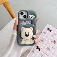 Coque de téléphone en silicone 3D mignonne motif chien de dessin animé avec support et couleurs peintes pour Redmi Note 13/14/15C