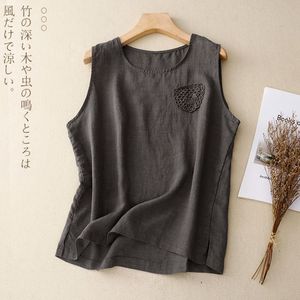 Women's Thin Tank Top Loose Fit Round Neck Cotton Linen Sleeveless Top Summer Style Artistic Retro Design - Product Image 4