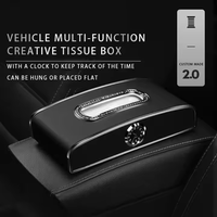 Boîte à mouchoirs multifonctionnelle pour voiture avec distributeur d'horloge Porte-serviettes pour tableau de bord Plaque d'immatriculation de parking Accoudoir Boîte à mouchoirs automatique