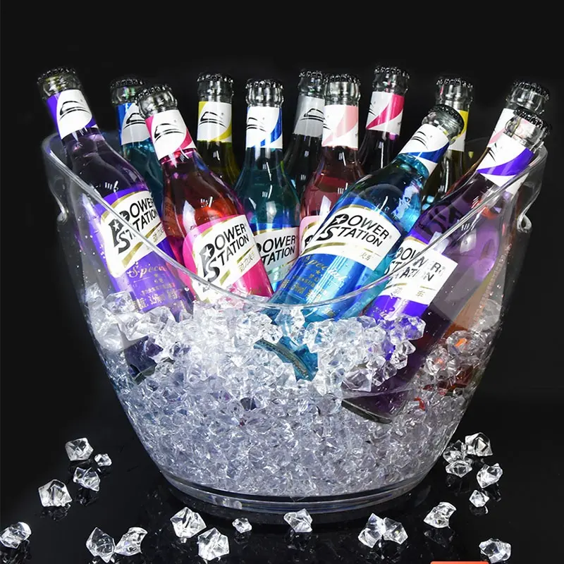 GRANDES CUBOS DE HIELO TRANSPARENTES LED que cambian de color, recargable, luminoso, 8L, LED, cubo de hielo, soporte de cerveza cham-pagne para decoración de bares