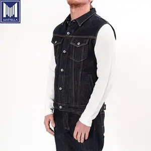 Nach maß erhältlich jeans jacke material heavy duty 17 unzen sleeveless kanten denim weste großhandel niedrigen preis