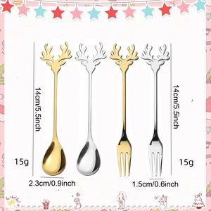 Cuillère à café créative en forme de cerf de Noël, fourchette à fruits, cuillère à café en acier inoxydable, fourchette à dessert pour cadeaux, mariages, restaurants - Product Image 2