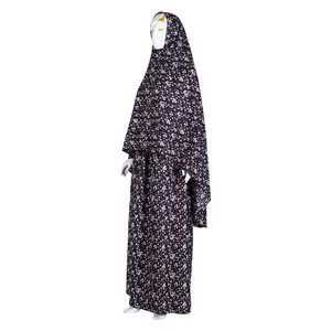 2021 Islamic Modest Kleidung, Neuankömmling Farbdruck Blumen Abaya, No Sleeve Dubai Fashion Black Abaya