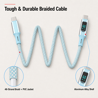Kabel USB PD 60W Desain Layar Digital, Lapisan Luar Anyaman, Paduan Aluminium, Kompatibel untuk Laptop, Monitor, Ponsel