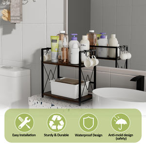 Organizador de Cocina de 2 Niveles, Estante de Almacenamiento de Madera para Cafetería, con Ganchos para Tazas, Especias y Condimentos - Product Image 4