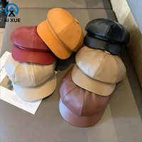 Casquette octogonale en cuir PU couleur unie avec logo personnalisé pour femme, style vintage Baker Boy Newsboy, casquette plate souple Ivy pour le streetwear