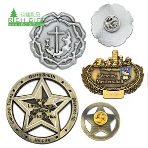 Cheap custom metal 3d emboss logo bronze brass sliver plating texas baseball star christian religious metal pin custom made pins