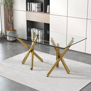 Tavolo in vetro rettangolare 8 posti con gambe in oro moderno tavolo <span class=keywords><strong>da</strong></span> pranzo <span class=keywords><strong>cucina</strong></span> tavolo <span class=keywords><strong>da</strong></span> pranzo con piano in vetro temperato - Product Image 3