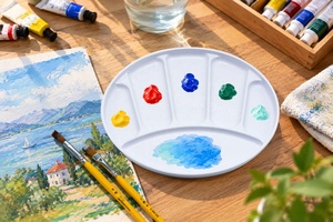 <span class=keywords><strong>Palette</strong></span> d'artiste ronde en fer blanc à 6 compartiments, plateau <span class=keywords><strong>de</strong></span> mélange <span class=keywords><strong>de</strong></span> peinture aquarelle en métal, <span class=keywords><strong>palette</strong></span> vierge pour fournitures artistiques, vente en gros - Product Image 2