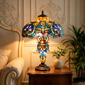 Lampe de <span class=keywords><strong>table</strong></span> rétro en verre teinté double, lampe de bureau décorative en mosaïque de verre artisanale, lampe de nuit pour la maison, l'hôtel, la villa - Product Image 4