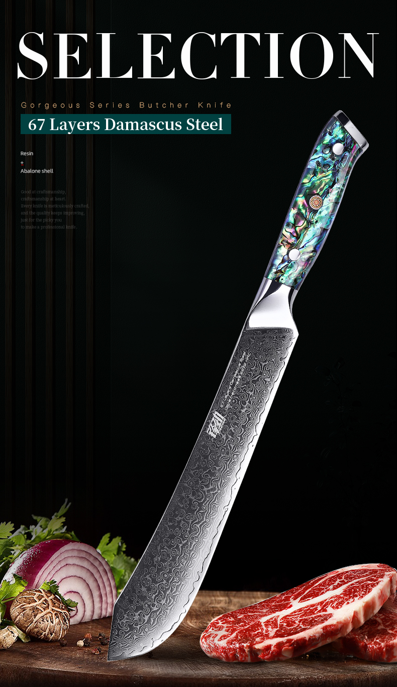 FINDKING Gorgeous Series 67 Layers Damascus Steel Cleaver Knife Abalone Resin Handle Professional Slicing Meat Butcher Knife