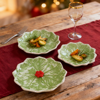 Assiettes en céramique gaufrées (3 pièces) plats en grès décoratifs pour table de Noël et repas de vacances