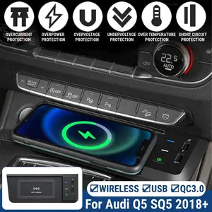 Chargeur de voiture sans fil rapide 15W, chargeur de téléphone avec double port USB/QC3.0 pour Audi Q5L 2018-ON - Product Image 6