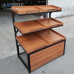 Góndola modular de madera y metal, estructura de acero, Isla de una cara, estante de exhibición para verduras y frutas de supermercado - Product Image 4