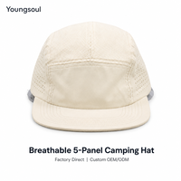 Casquette de camping personnalisée OEM à 5 panneaux en maille, séchage rapide, en nylon, style snapback unisexe, design bec de canard pour activités de plein air et course à pied