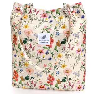 Bolsa <span class=keywords><strong>de</strong></span> Lona con Diseño Personalizable y Estampado Floral Vintage, Bolsa <span class=keywords><strong>de</strong></span> Lona Resistente, Reutilizable y <span class=keywords><strong>de</strong></span> Gran Capacidad para Vacaciones en la Playa - Product Image 1