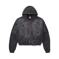 Vente en gros OEM Sweat à capuche zippé en coton Streetwear Oversize Clouté Motif Étoile Galaxie Délavé Vintage Style Grunge