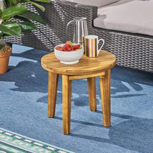 DB <b>Outdoor</b> 16\" Acacia <b>Wood</b> Side <b>Table</b> with Teak Finish Elegant Panel Style for Banquets Beaches <b>Outdoor</b> Furnishing - Product Image 4