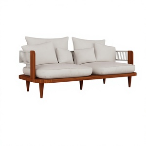 Midcentury Modern Two Seat <b>Sofa</b> With Wooden Frame And Fabric Cushions <b>Pillow</b> Back Design For Living Room - Product Image 1