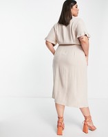 KY Wrap Around robes décontracté été pierre courbe lin propagation col manches courtes Wrap cravate côté robe mi-longue grande taille femmes