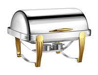 Hotel Gouden Luxe RVS Roll Top Chafing Dish met Glazen Deksel 9L Gas/Brandstof Voedselwarmer Buffetset Catering