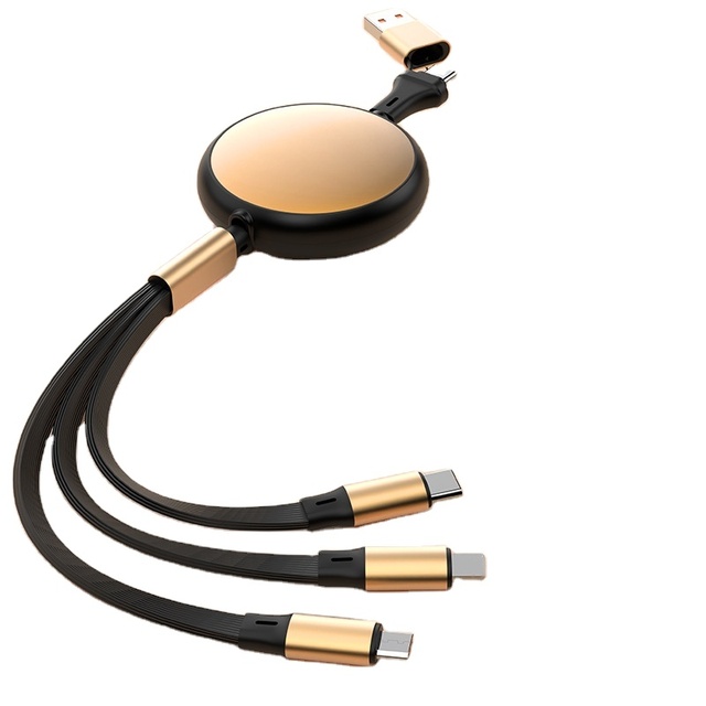 120W 5A Retractable 3-in-1 TPE Stretchable Super Fast Charging USB Cable for Earphone with Custom Logo Type-C